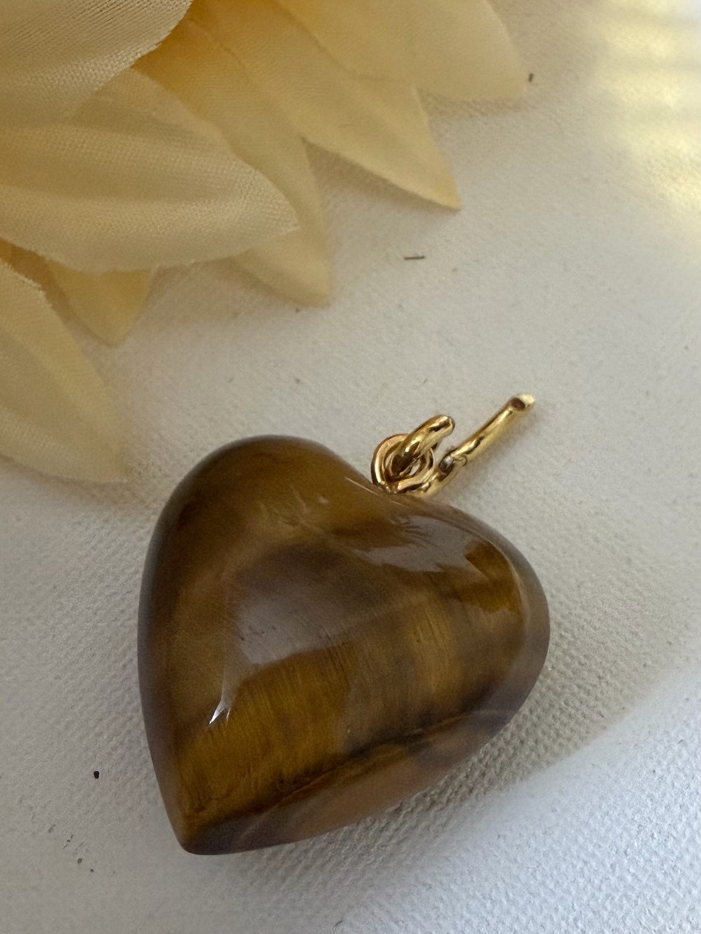 Roxanne Assoulin Tiger Eye Heart Pendant with Gold Bail